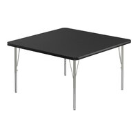 Correll Deluxe 48" Square Black Granite 19"-29" Adjustable Height High-Pressure Laminate Top Activity Table with Silver Legs and Black T-Mold
