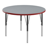 Correll Deluxe Round Gray Granite 19"-29" Adjustable Height High-Pressure Laminate Top Activity Table with Black Legs and Red T-Mold
