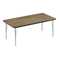 Correll Deluxe 30" x 60" Rectangular Colonial Hickory 19"-29" Adjustable Height High-Pressure Laminate Top Activity Table with Silver Legs and Black T-Mold
