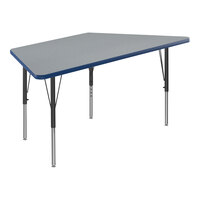 Correll Deluxe 30" x 60" Trapezoid Gray Granite 19"-29" Adjustable Height High-Pressure Laminate Top Activity Table with Black Legs and Blue T-Mold