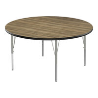 Correll Deluxe 48" Round Colonial Hickory 19"-29" Adjustable Height High-Pressure Laminate Top Activity Table with Silver Legs and Black T-Mold