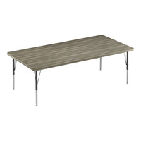 Correll Deluxe 36" x 60" Rectangular New England Driftwood 19"-29" Adjustable Height High-Pressure Laminate Top Activity Table with Black Legs and Driftwood T-Mold