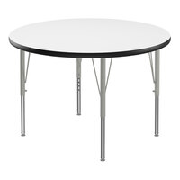 Correll Deluxe 42" Round White 19"-29" Adjustable Height High-Pressure Laminate Top Activity Table with Silver Legs and Black T-Mold