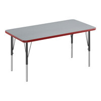Correll Rectangular Gray Granite 19"-29" Adjustable Height Thermal-Fused Laminate Top Activity Table with Black Legs and Red T-Mold