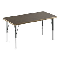 Correll Deluxe Rectangular Walnut 19"-29" Adjustable Height High-Pressure Laminate Top Activity Table with Black Legs and Walnut T-Mold