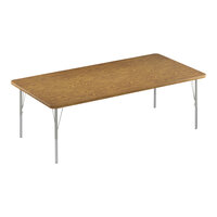 Correll Deluxe 36" x 60" Rectangular Medium Oak 19"-29" Adjustable Height High-Pressure Laminate Top Activity Table with Silver Legs and Medium Oak T-Mold