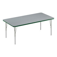 Correll Deluxe 30" x 48" Rectangular Gray Granite 19"-29" Adjustable Height High-Pressure Laminate Top Activity Table with Silver Legs and Green T-Mold