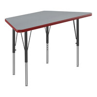 Correll Trapezoid Gray Granite 19"-29" Adjustable Height Thermal-Fused Laminate Top Activity Table with Black Legs and Red T-Mold
