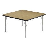Correll Deluxe 42" Square Fusion Maple 19"-29" Adjustable Height High-Pressure Laminate Top Activity Table with Silver Legs and Black T-Mold