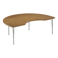 Correll Deluxe 48" x 72" Kidney Medium Oak 19"-29" Adjustable Height High-Pressure Laminate Top Activity Table with Black Legs and Medium Oak T-Mold
