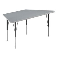 Correll Deluxe 30" x 60" Trapezoid Gray Granite 19"-29" Adjustable Height High-Pressure Laminate Top Activity Table with Black Legs and Gray T-Mold