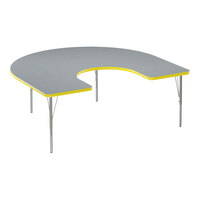 Correll Deluxe 60" x 66" Horseshoe Gray Granite 19"-29" Adjustable Height High-Pressure Laminate Top Activity Table with Silver Legs and Yellow T-Mold