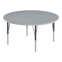 Correll Deluxe 60" Round Gray Granite 19"-29" Adjustable Height High-Pressure Laminate Top Activity Table with Black Legs and Gray T-Mold