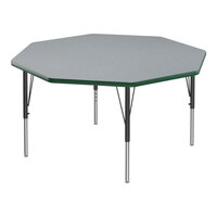 Correll Deluxe 48" Octagon Gray Granite 19"-29" Adjustable Height High-Pressure Laminate Top Activity Table with Black Legs and Green T-Mold