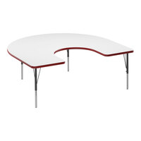 Correll 60" x 66" Horseshoe White 19"-29" Adjustable Height High-Pressure Dry Erase Board Top Activity Table with Black Legs and Red T-Mold