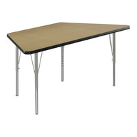Correll Deluxe 30" x 60" Trapezoid Fusion Maple 19"-29" Adjustable Height High-Pressure Laminate Top Activity Table with Silver Legs and Black T-Mold