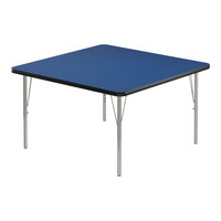Correll Deluxe 42" Square Blue 19"-29" Adjustable Height High-Pressure Laminate Top Activity Table with Silver Legs and Black T-Mold