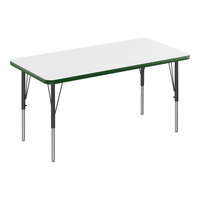 Correll Rectangular White 19"-29" Adjustable Height High-Pressure Dry Erase Board Top Activity Table with Black Legs and Green T-Mold
