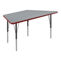 Correll Deluxe 30" x 60" Trapezoid Gray Granite 19"-29" Adjustable Height High-Pressure Laminate Top Activity Table with Black Legs and Red T-Mold