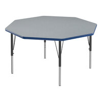 Correll Deluxe 48" Octagon Gray Granite 19"-29" Adjustable Height High-Pressure Laminate Top Activity Table with Black Legs and Blue T-Mold