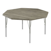 Correll Deluxe 48" Octagon New England Driftwood 19"-29" Adjustable Height High-Pressure Laminate Top Activity Table with Silver Legs and Driftwood T-Mold