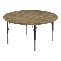 Correll Deluxe 60" Round Colonial Hickory 19"-29" Adjustable Height High-Pressure Laminate Top Activity Table with Black Legs and Hickory T-Mold