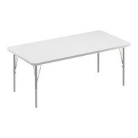 Correll 30" x 72" Rectangular White 19"-29" Adjustable Height High-Pressure Dry Erase Board Top Activity Table with Silver Legs and Gray T-Mold