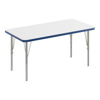 Correll Rectangular White 19"-29" Adjustable Height High-Pressure Dry Erase Board Top Activity Table with Silver Legs and Blue T-Mold