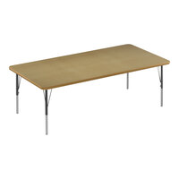 Correll Deluxe 36" x 60" Rectangular Fusion Maple 19"-29" Adjustable Height High-Pressure Laminate Top Activity Table with Black Legs and Fusion Maple T-Mold