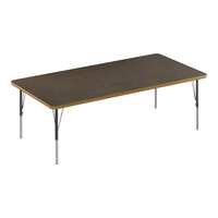 Correll Deluxe 36" x 60" Rectangular Walnut 19"-29" Adjustable Height High-Pressure Laminate Top Activity Table with Black Legs and Walnut T-Mold