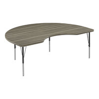 Correll Deluxe 48" x 72" Kidney New England Driftwood 19"-29" Adjustable Height High-Pressure Laminate Top Activity Table with Black Legs and Driftwood T-Mold