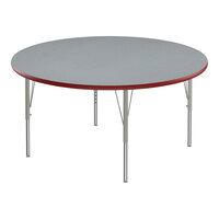 Correll Deluxe 60" Round Gray Granite 19"-29" Adjustable Height High-Pressure Laminate Top Activity Table with Silver Legs and Red T-Mold
