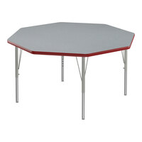 Correll Deluxe 48" Octagon Gray Granite 19"-29" Adjustable Height High-Pressure Laminate Top Activity Table with Silver Legs and Red T-Mold