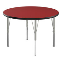 Correll Deluxe 42" Round Red 19"-29" Adjustable Height High-Pressure Laminate Top Activity Table with Silver Legs and Black T-Mold