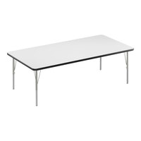 Correll Deluxe 36" x 72" Rectangular White 19"-29" Adjustable Height High-Pressure Laminate Top Activity Table with Silver Legs and Black T-Mold