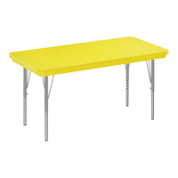 Correll 30" x 72" Rectangular Yellow 19"-29" Adjustable Height Blow-Molded Activity Table with Silver Legs