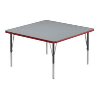 Correll Deluxe Square Gray Granite 19"-29" Adjustable Height High-Pressure Laminate Top Activity Table with Black Legs and Red T-Mold