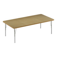 Correll Deluxe 36" x 72" Rectangular Fusion Maple 19"-29" Adjustable Height High-Pressure Laminate Top Activity Table with Silver Legs and Fusion Maple T-Mold