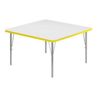Correll Square White 19"-29" Adjustable Height High-Pressure Dry Erase Board Top Activity Table with Silver Legs and Yellow T-Mold