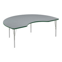 Correll Deluxe 48" x 72" Kidney Gray Granite 19"-29" Adjustable Height High-Pressure Laminate Top Activity Table with Silver Legs and Green T-Mold