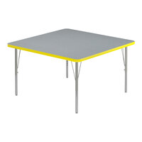 Correll Deluxe Square Gray Granite 19"-29" Adjustable Height High-Pressure Laminate Top Activity Table with Silver Legs and Yellow T-Mold