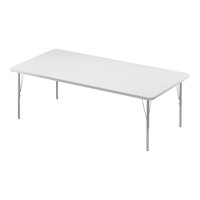Correll 36" x 72" Rectangular White 19"-29" Adjustable Height High-Pressure Dry Erase Board Top Activity Table with Silver Legs and Gray T-Mold