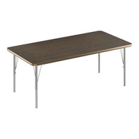 Correll Deluxe 30" x 48" Rectangular Walnut 19"-29" Adjustable Height High-Pressure Laminate Top Activity Table with Silver Legs and Walnut T-Mold