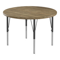 Correll Deluxe Round Colonial Hickory 19"-29" Adjustable Height High-Pressure Laminate Top Activity Table with Black Legs and Hickory T-Mold