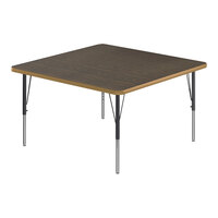 Correll Deluxe Square Walnut 19"-29" Adjustable Height High-Pressure Laminate Top Activity Table with Black Legs and Walnut T-Mold