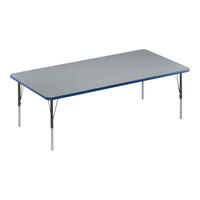 Correll Deluxe 36" x 72" Rectangular Gray Granite 19"-29" Adjustable Height High-Pressure Laminate Top Activity Table with Black Legs and Blue T-Mold
