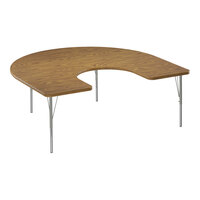 Correll Deluxe 60" x 66" Horseshoe Medium Oak 19"-29" Adjustable Height High-Pressure Laminate Top Activity Table with Silver Legs and Medium Oak T-Mold