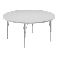 Correll 48" Round White 19"-29" Adjustable Height High-Pressure Dry Erase Board Top Activity Table with Silver Legs and Gray T-Mold