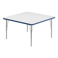 Correll Square White 19"-29" Adjustable Height High-Pressure Dry Erase Board Top Activity Table with Silver Legs and Blue T-Mold