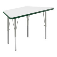 Correll Trapezoid White 19"-29" Adjustable Height High-Pressure Dry Erase Board Top Activity Table with Silver Legs and Green T-Mold